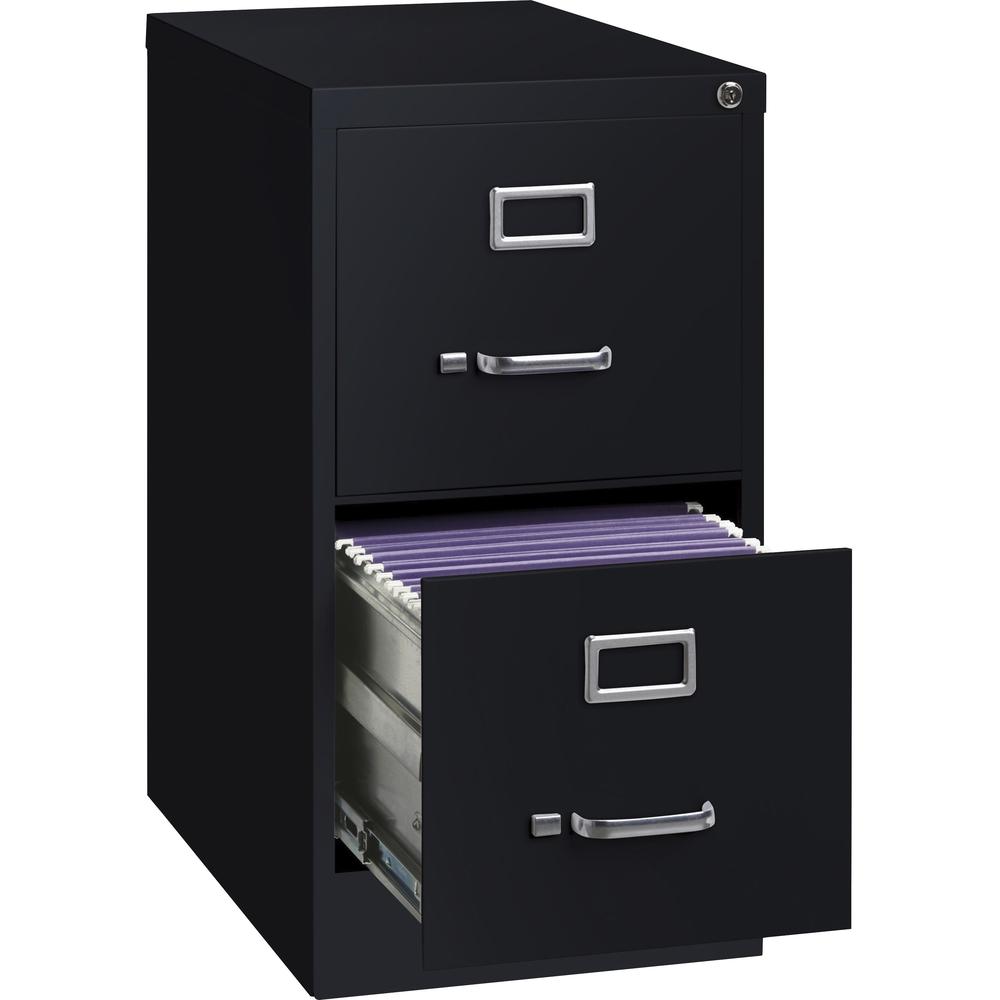 Lorell Commercial-grade Vertical File - 2-Drawer - 15" x 22" x 28.4" - 2 x Drawer(s) for File - Letter - Lockable, Ball-bearing Suspension - Black - Steel - Recycled. Picture 7