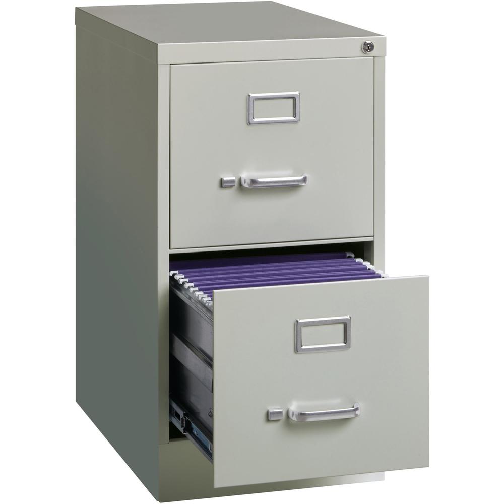Lorell Fortress Series 22" Commercial-Grade Vertical File Cabinet - 15" x 22" x 28.4" - 2 x Drawer(s) for File - Letter - Lockable, Ball-bearing Suspension - Light Gray - Steel - Recycled. Picture 7