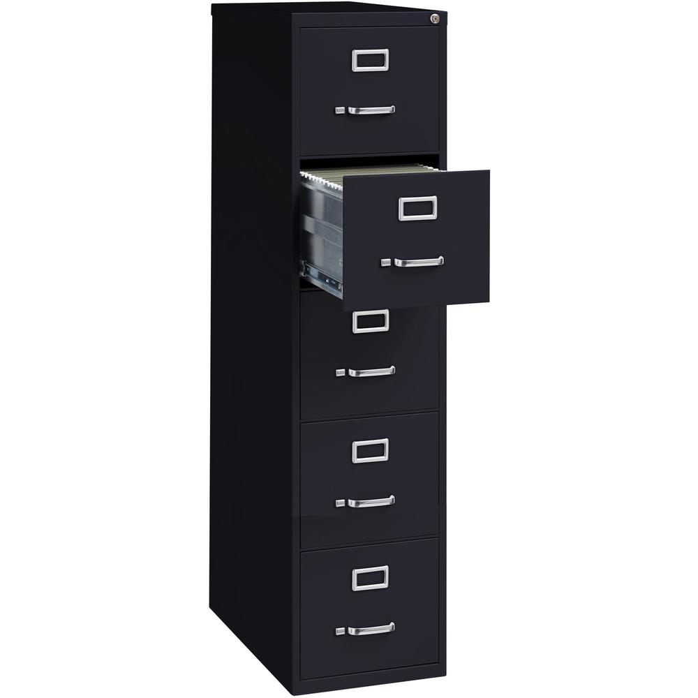 Lorell Fortress Series 26-1/2" Commercial-Grade Vertical File Cabinet - 15" x 26.5" x 61.6" - 5 x Drawer(s) for File - Letter - Vertical - Heavy Duty, Security Lock, Ball-bearing Suspension - Black - . Picture 6