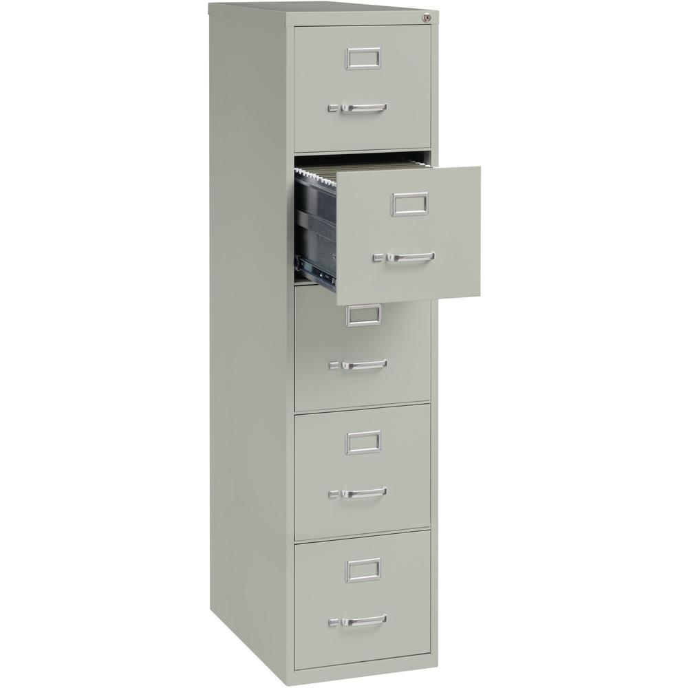 Lorell Fortress Series 26-1/2" Commercial-Grade Vertical File Cabinet - 15" x 26.5" x 61.6" - 5 x Drawer(s) for File - Letter - Vertical - Security Lock, Ball-bearing Suspension, Heavy Duty - Light Gr. Picture 6