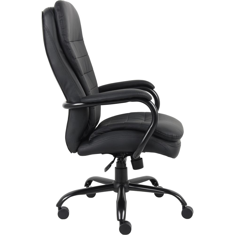 Lorell Big & Tall Double Cushion Executive High-Back Chair - Black Leather Seat - Black Leather Back - 5-star Base - Black - 1 Each. Picture 8