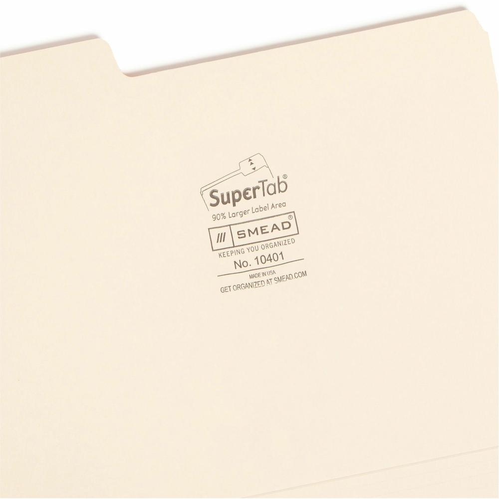 Smead SuperTab 1/3 Tab Cut Letter Recycled Top Tab File Folder - 8 1/2" x 11" - 3/4" Expansion - Top Tab Location - Assorted Position Tab Position - Manila - Manila - 10% Recycled - 50 / Box. Picture 7