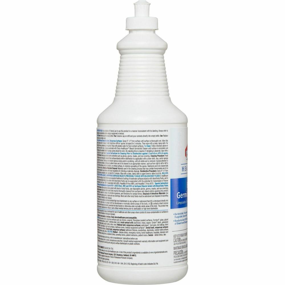 Clorox Healthcare Bleach Germicidal Cleaner - Liquid - 32 fl oz (1 quart) - 1 Each - White. Picture 2