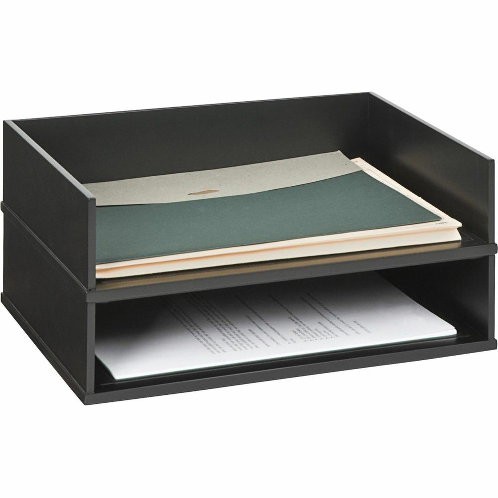 Victor 1154-5 Midnight Black Stacking Letter Tray - Desktop - Black - Wood, Faux Leather - 1Each. Picture 4
