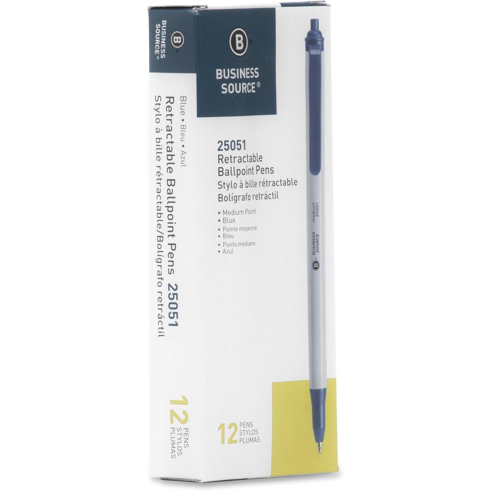 Business Source Retractable Ballpoint Pens - Medium Pen Point - Retractable - Blue - Gray Barrel - 1 Dozen. Picture 5