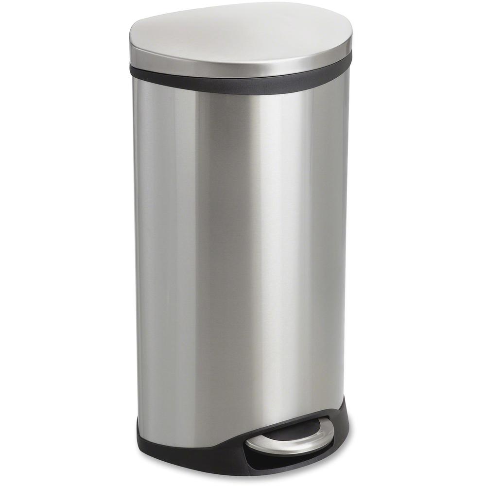 Safco Ellipse Hands Free Step-On Receptacle - 7.50 gal Capacity - 26.5" Height x 15" Width x 13.5" Depth - Steel, Plastic - Stainless Steel - 1 Each. Picture 4