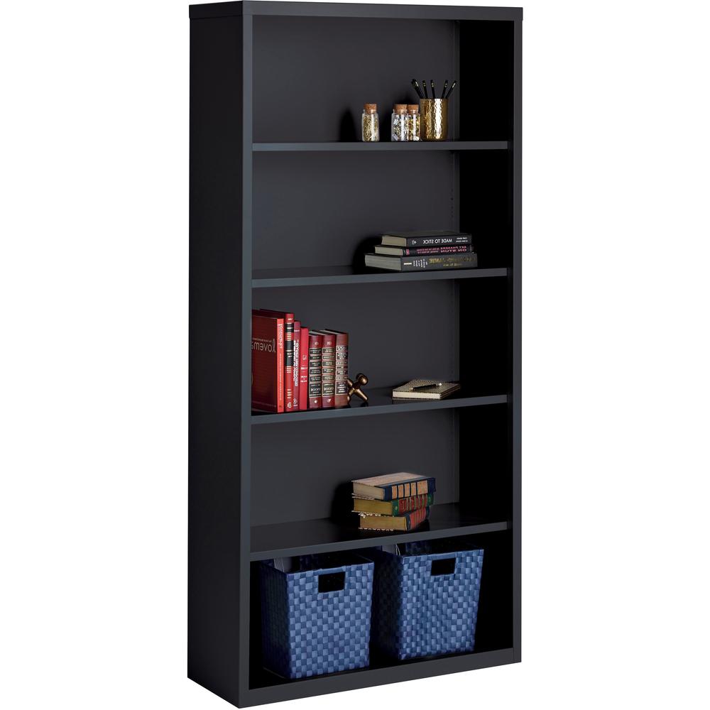 Lorell Fortress Series Bookcase - 34.5" x 13" x 72" - 5 x Shelf(ves) - Black - Powder Coated - Steel - Recycled. Picture 2
