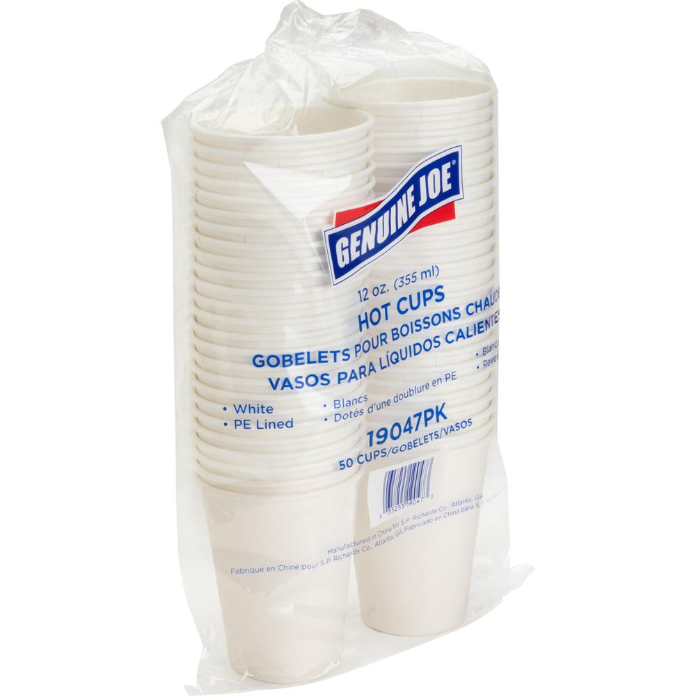 Genuine Joe 12 oz Disposable Hot Cups - 50.0 / Pack - 20 / Carton - White - Polyurethane - Hot Drink, Beverage. Picture 2