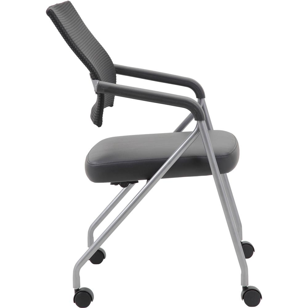 Boss Caressoft Plus Training Chair - Black Vinyl Seat - Black Mesh Back - Pewter Frame - Four-legged Base - Armrest - 2 / Carton. Picture 8