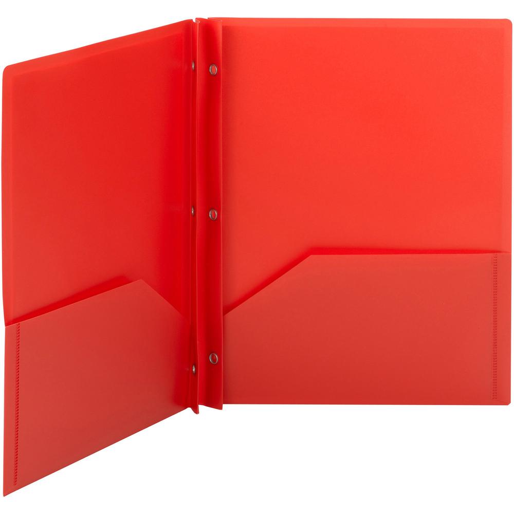 Smead Poly Two-Pocket Folders with Fasteners - Letter - 8 1/2" x 11" Sheet Size - 50 Sheet Capacity - 2 Pocket(s) - Polypropylene - Red. Picture 2