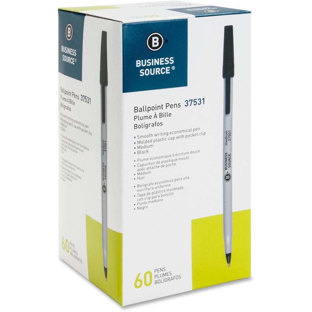 Business Source Bulk Pack Ballpoint Stick Pens - Medium Pen Point - Black - Tungsten Carbide Tip - 60 / Box. Picture 8