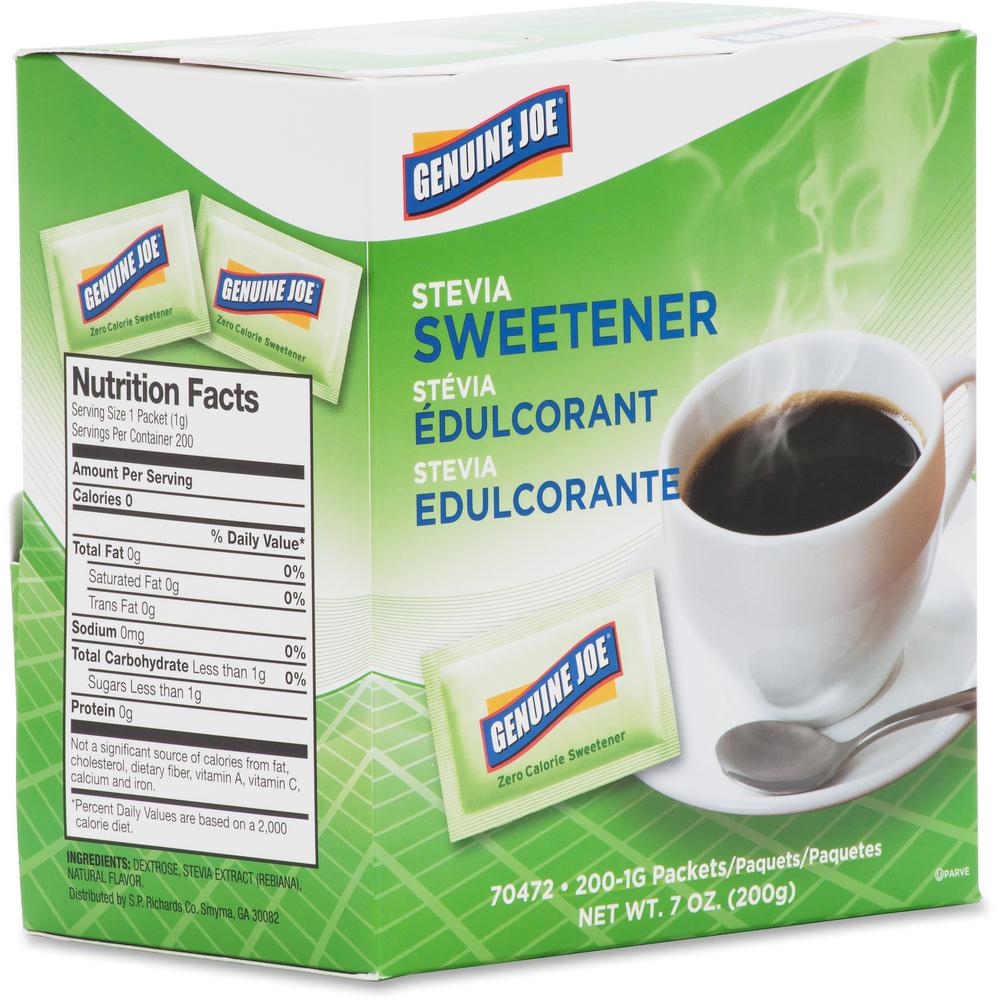 Genuine Joe Stevia Natural Sweetener Packets - 0 lb (0 oz) - Natural Sweetener - 200/Box. Picture 10