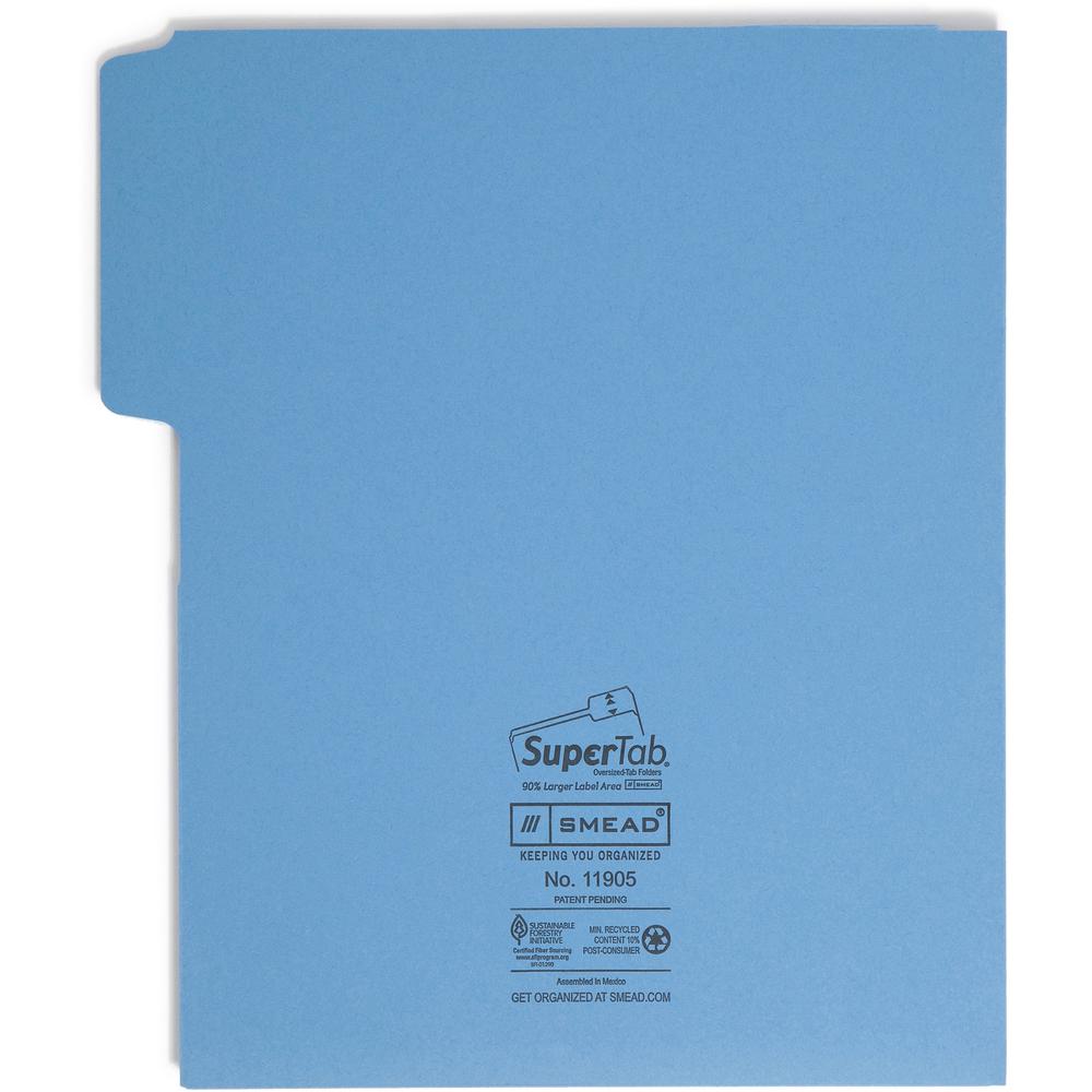 Smead SuperTab 1/3 Tab Cut Letter Recycled Top Tab File Folder - 8 1/2" x 11" - 3 Internal Pocket(s) - Blue, Red, Green, Yellow - 10% Recycled - 12 / Pack. Picture 7