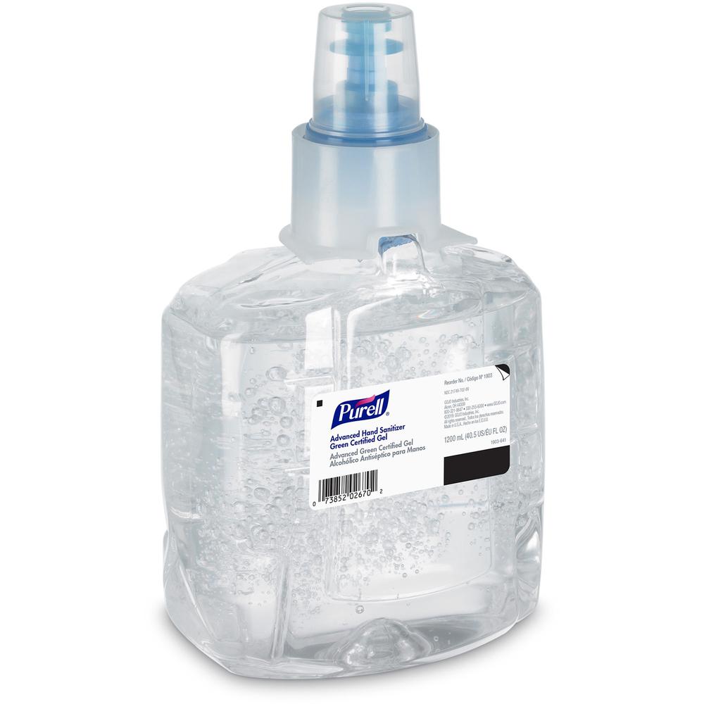 PURELL&reg; Hand Sanitizer Gel Refill - 40.6 fl oz (1200 mL) - Hands-free Dispenser - Kill Germs - Skin, Hand - Clear - Fragrance-free, Dye-free - 2 / Carton. Picture 6