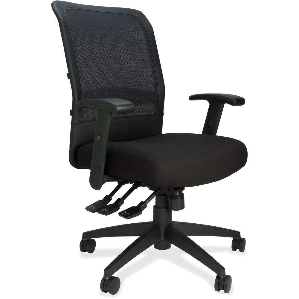 Lorell Executive High-Back Mesh Multifunction Chair - Black Fabric Seat - Black Back - Steel Frame - 5-star Base - Black - 1 Each. Picture 10