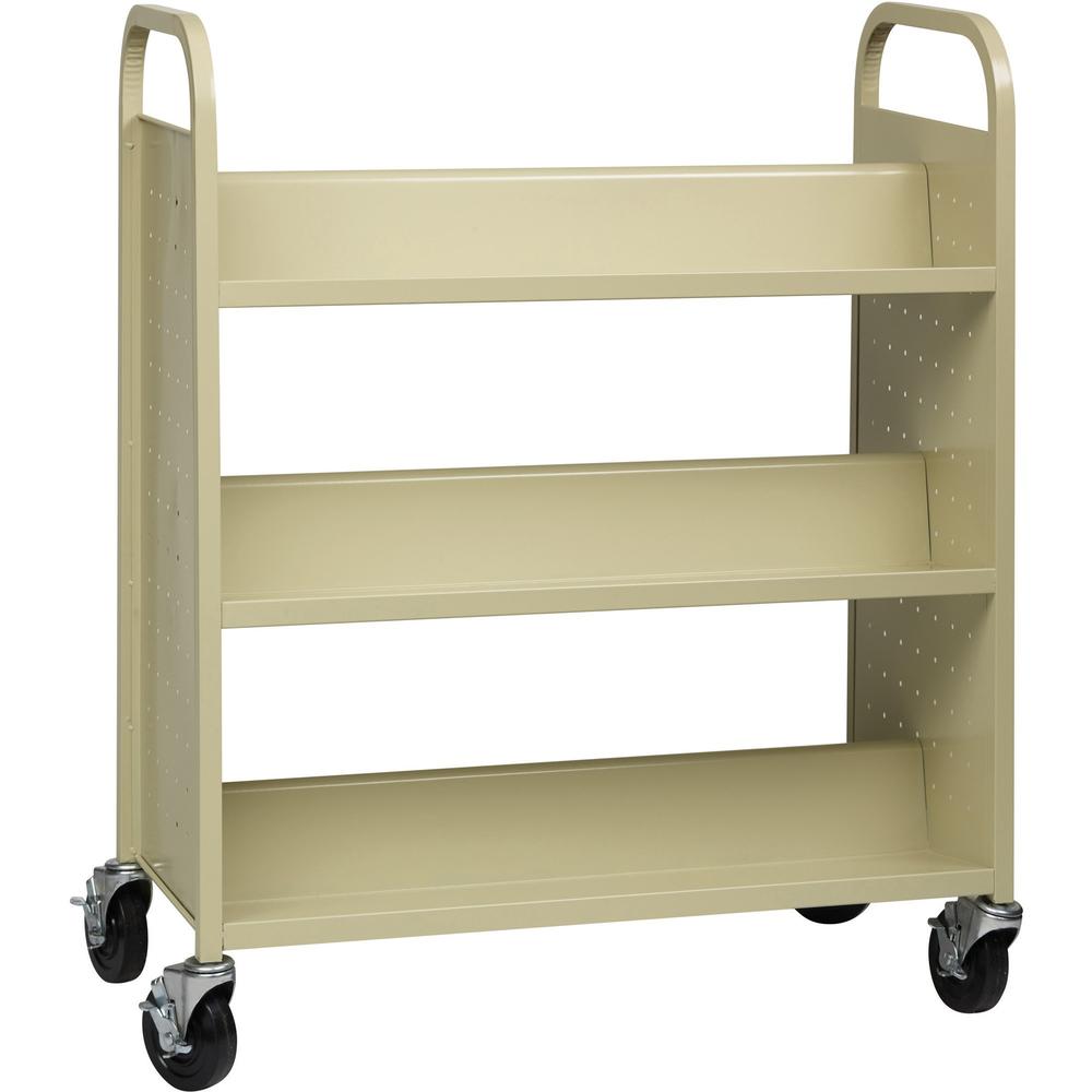Lorell Double-sided Book Cart - 6 Shelf - 200 lb Capacity - 5" Caster Size - Steel - x 36" Width x 19" Depth x 46" Height - Putty - 1 Each. Picture 8