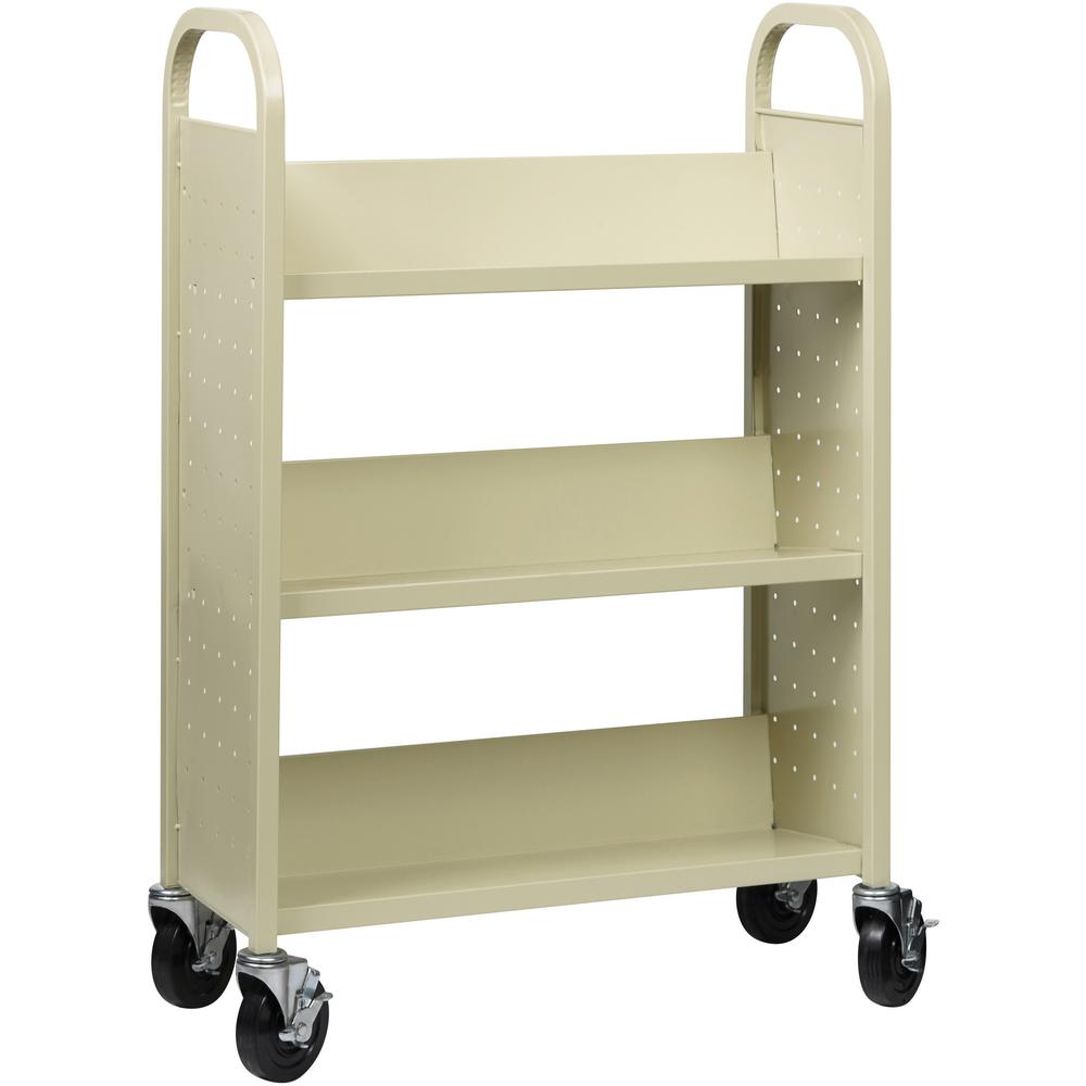 Lorell Single-sided Book Cart - 3 Shelf - 200 lb Capacity - 5" Caster Size - Steel - x 39" Width x 14" Depth x 46" Height - Putty - 1 Each. Picture 9