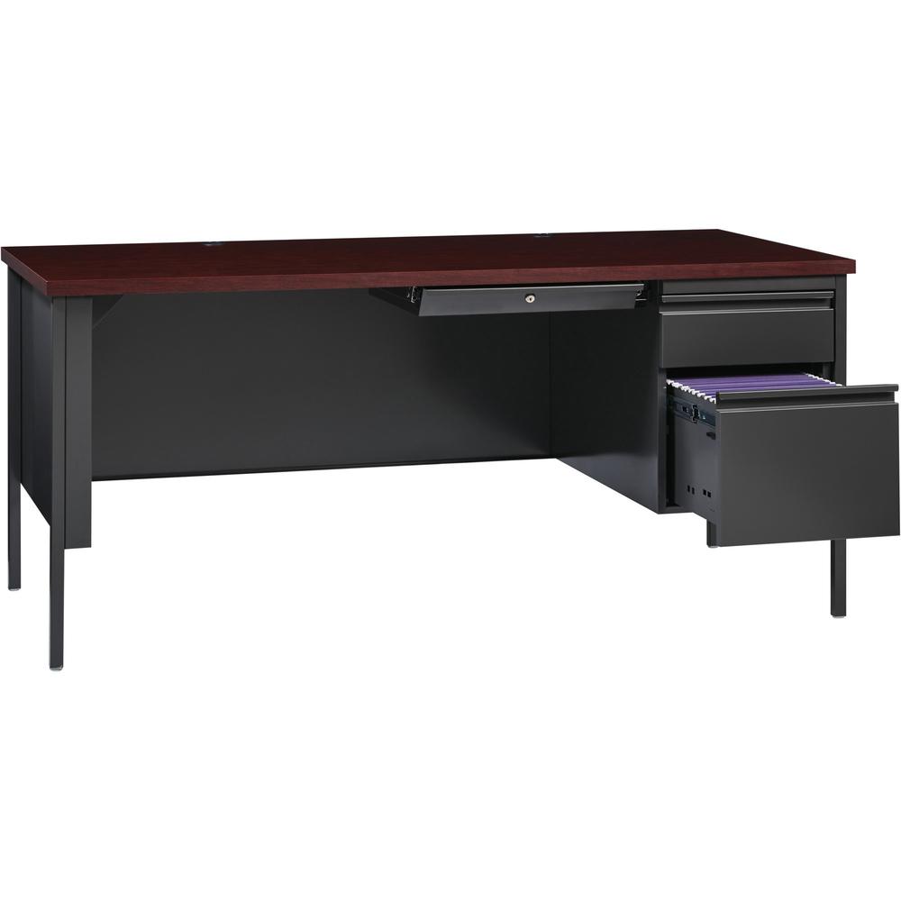 Lorell Fortress Series Right-Pedestal Desk - For - Table TopRectangle Top x 66" Table Top Width x 30" Table Top Depth x 1.12" Table Top Thickness - 29.50" Height - Assembly Required - Laminated, Mahog. Picture 8