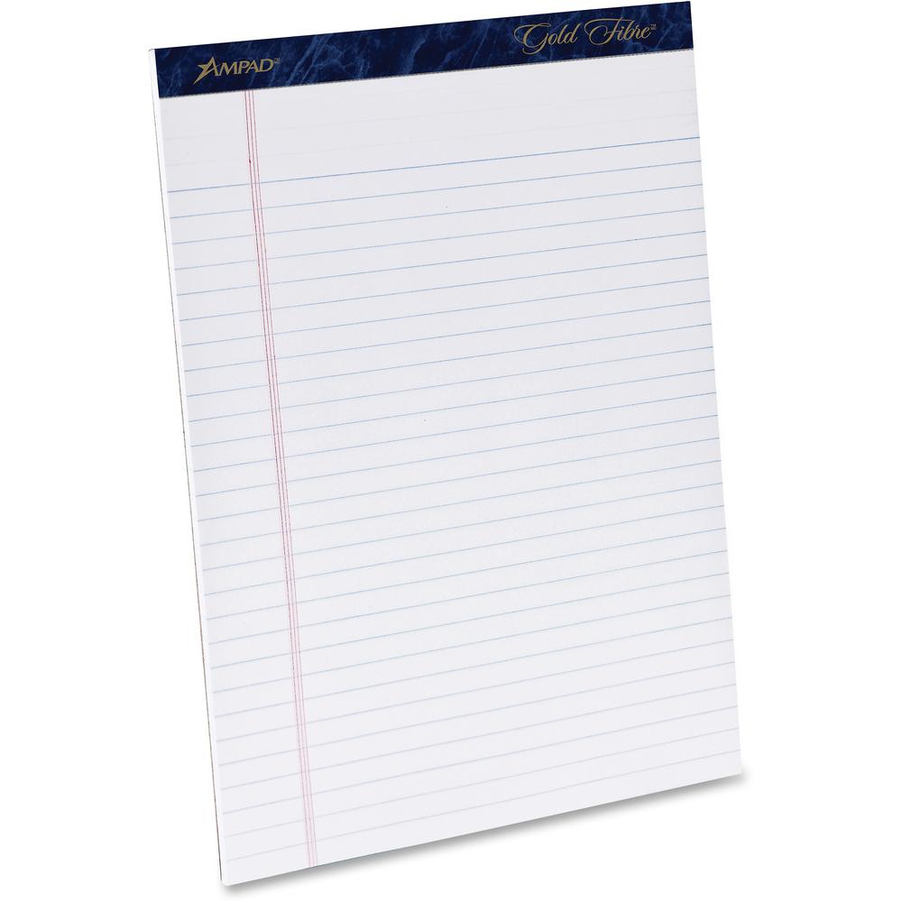 TOPS Gold Fibre Ruled Perforated Writing Pads - Letter - 50 Sheets - Watermark - Stapled/Glued - 0.34" Ruled - 16 lb Basis Weight - Letter - 8 1/2" x 11" - Dark Blue Binding - Bleed-free, Micro Perfor. Picture 2