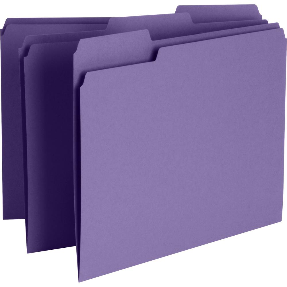 Business Source 1/3 Tab Cut Recycled Top Tab File Folder - Purple - 10% Recycled - 100 / Box. Picture 7