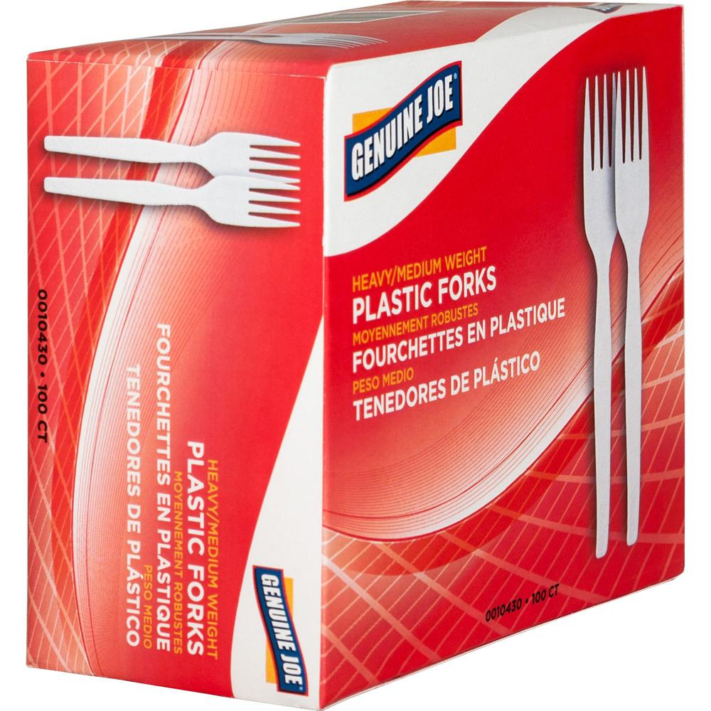 Genuine Joe Heavyweight White Plastic Forks - 100 / Box - 4000 Piece(s) - 4000/Carton - 4000 x Fork - Disposable - Polystyrene - White. Picture 5