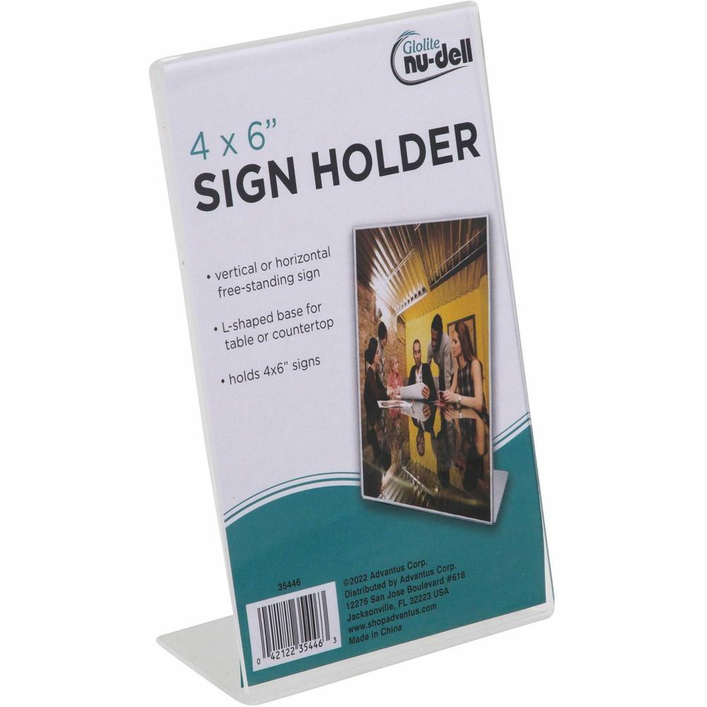 Golite nu-dell Freestanding Sign Holder - 1 Each - 4" Width x 6" Height - Rectangular Shape - Award, Certificate, Photo - Plastic - Clear. Picture 5