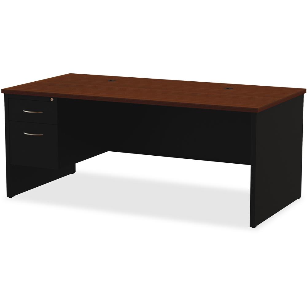 Lorell Walnut Laminate Commercial Steel Desk Series Pedestal Desk - 2-Drawer - 72" x 36" , 1.1" Top - 2 x Box, File Drawer(s) - Single Pedestal on Left Side - Material: Steel - Finish: Walnut Laminate. Picture 3