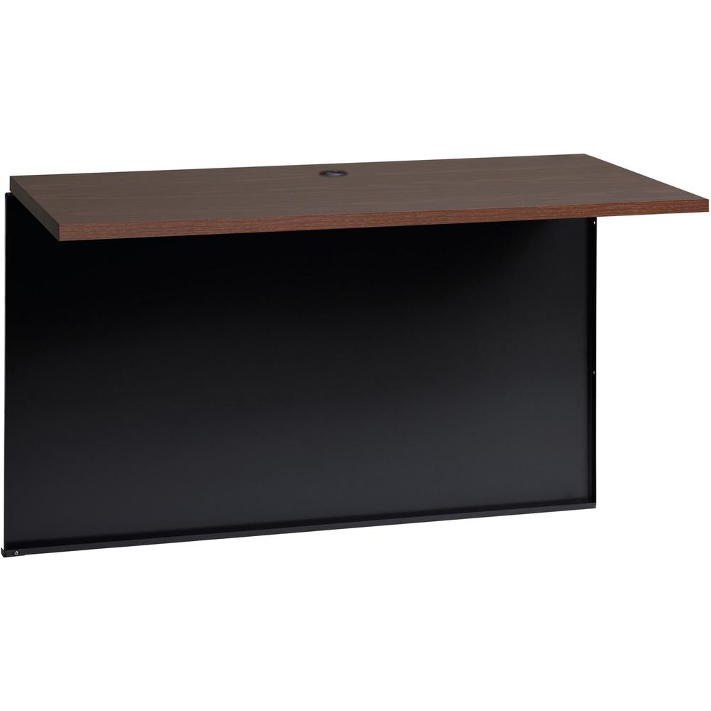 Lorell Fortress Modular Series Bridge - 48" x 24" , 1.1" Top - Material: Steel - Finish: Walnut Laminate, Black - Scratch Resistant, Stain Resistant, Ball-bearing Suspension, Grommet, Handle, Cord Man. Picture 3