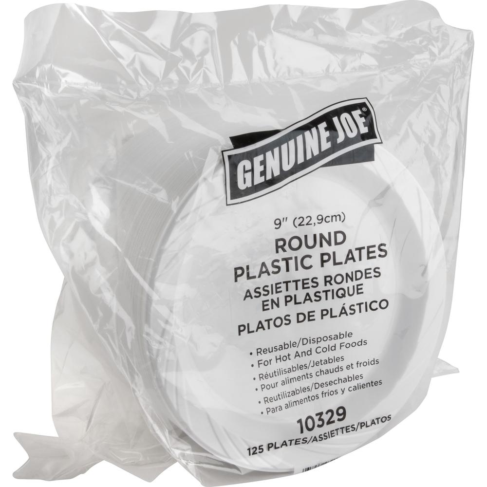 Genuine Joe 9" Reusable Plastic Plates - 125 / Pack - Serving - Disposable - 9" Diameter - White - Plastic Body - 4 / Carton. Picture 6