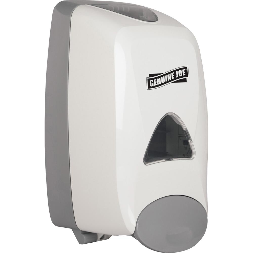 Genuine Joe 1250 ml Foam Soap Dispenser - Manual - 1.32 quart Capacity - Site Window, Soft Push, Sanitary-sealed, Refillable - White - 6 / Carton. Picture 2
