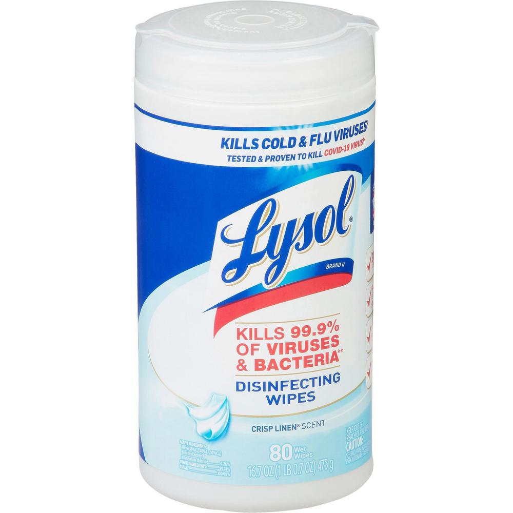 Lysol Disinfecting Wipes - Crisp Linen Scent - 7" Length x 7.25" Width - 80 / Canister - 6 / Carton - Disinfectant, Pre-moistened, Deodorize, Antibacterial - White. Picture 9