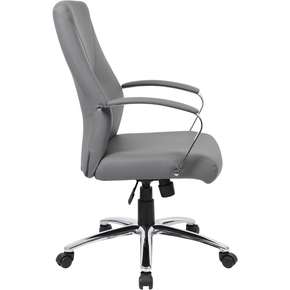 Boss B10101 Executive Chair - Gray LeatherPlus Seat - Gray Leather, Polyurethane Back - Chrome, Black Chrome Frame - 5-star Base - 1 Each. Picture 9