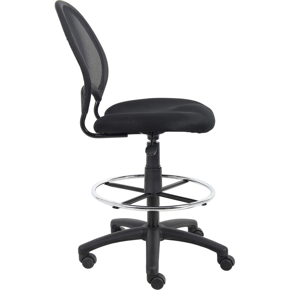 Boss B16215 Drafting Chair - Black Mesh Seat - Black Ballistic Nylon, Metal Back - Black, Chrome Nylon Frame - 5-star Base - 1 Each. Picture 7