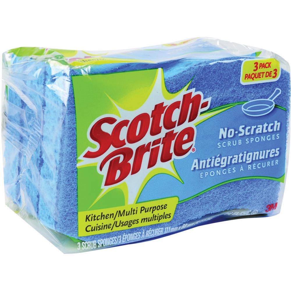 Scotch-Brite No Scratch Scrub Sponges - 2.8" Height x 4.5" Width x 4.5" Length x 590 mil Thickness - 8/Carton - Blue. Picture 5