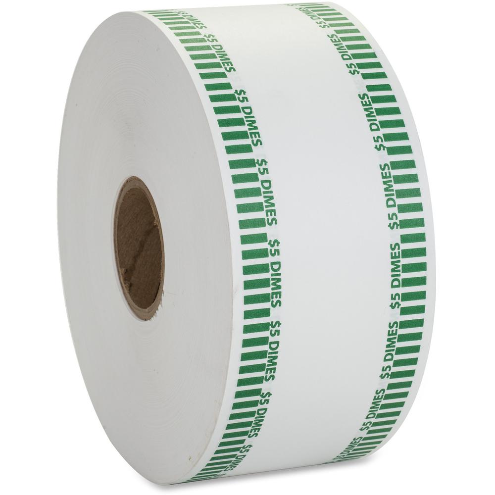 PAP-R Color-coded Coin Machine Wrappers - 1000 ft Length - 1900 Wrap(s)Total $5.0 in 50 Coins of 10¢ Denomination - 15 lb Basis Weight - Kraft - Green, White - 1900 / Roll. Picture 4