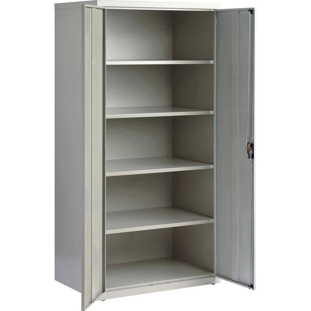 Lorell Storage Cabinet - 24" x 36" x 72" - 5 x Shelf(ves) - Hinged Door(s) - Sturdy, Recessed Locking Handle, Removable Lock, Durable, Storage Space - Light Gray - Powder Coated - Steel - Recycled. Picture 7
