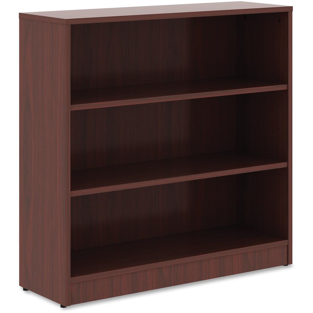Lorell Laminate Bookcase - 3 Shelf(ves) - 36" Height x 36" Width x 12" Depth - Sturdy, Adjustable Feet, Adjustable Shelf - Thermofused Laminate (TFL) - Mahogany - Laminate - 1 Each. Picture 7