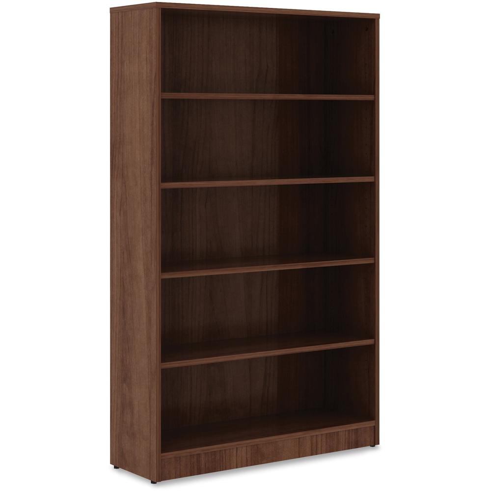 Lorell Laminate Bookcase - 0.8" Shelf, 36" x 12"60" - 5 Shelve(s) - 4 Adjustable Shelf(ves) - Square Edge - Material: Thermofused Laminate (TFL) - Finish: Walnut. Picture 4