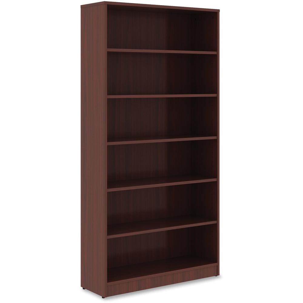Lorell Laminate Bookcase - 6 Shelf(ves) - 72" Height x 36" Width x 12" Depth - Sturdy, Adjustable Feet, Adjustable Shelf - Thermofused Laminate (TFL) - Mahogany - Laminate - 1 Each. Picture 4