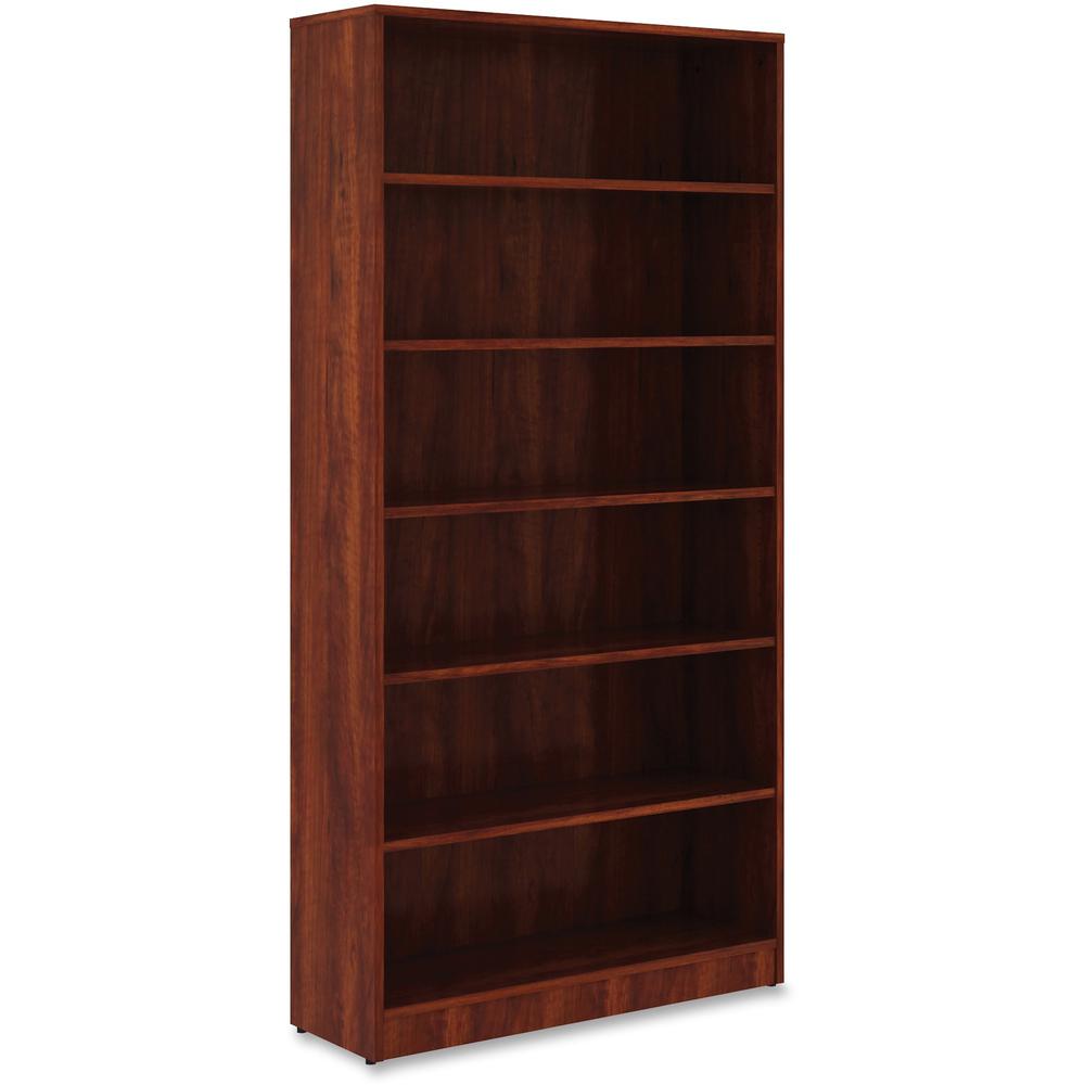 Lorell Cherry Laminate Bookcase - 6 Shelf(ves) - 73" Height x 36" Width x 12" Depth - Sturdy, Adjustable Feet, Adjustable Shelf - Thermofused Laminate (TFL) - Cherry - Laminate - 1 Each. Picture 4