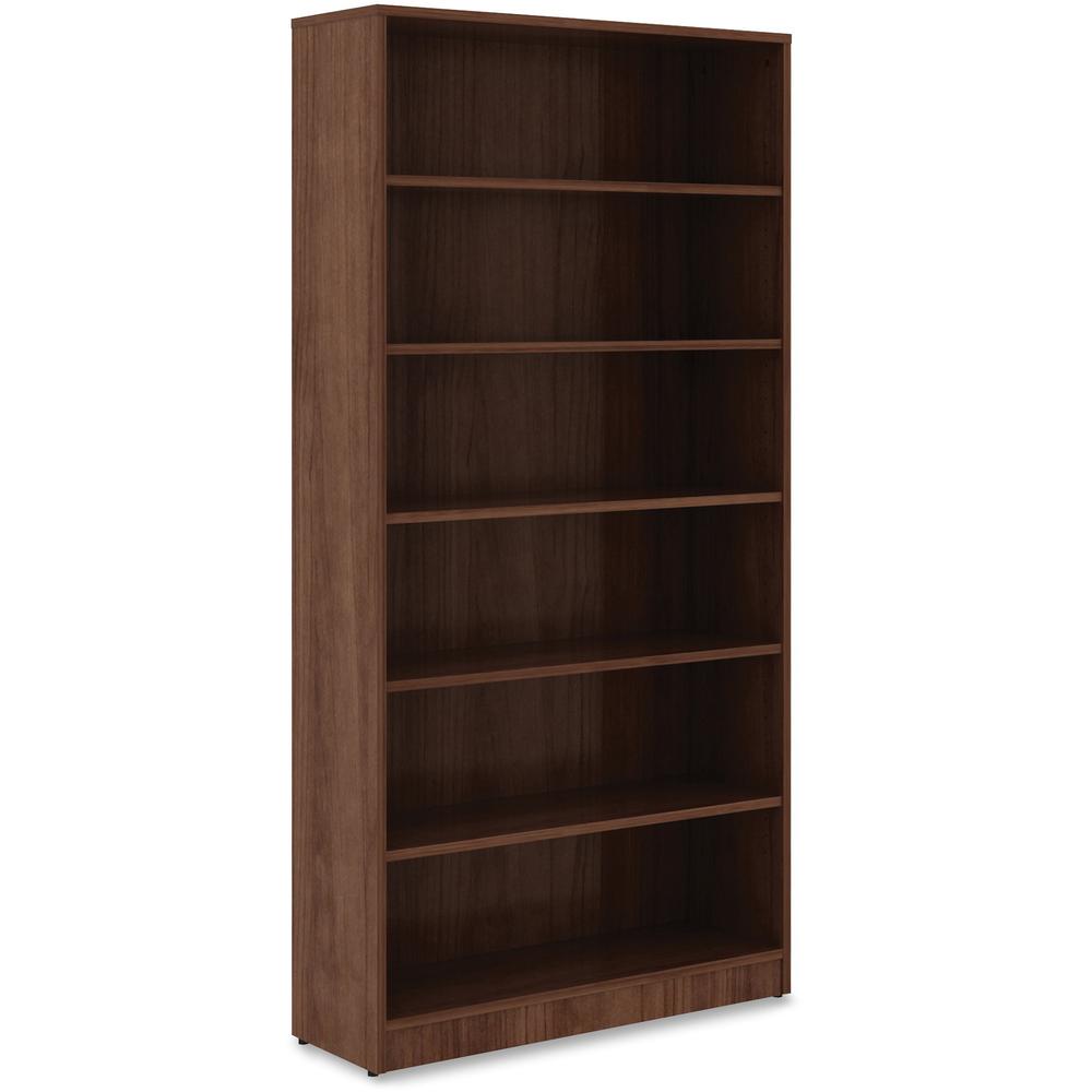 Lorell Laminate Bookcase - 6 Shelf(ves) - 72" Height x 36" Width x 12" Depth - Sturdy, Adjustable Feet, Adjustable Shelf - Thermofused Laminate (TFL) - Walnut - Laminate - 1 Each. Picture 4
