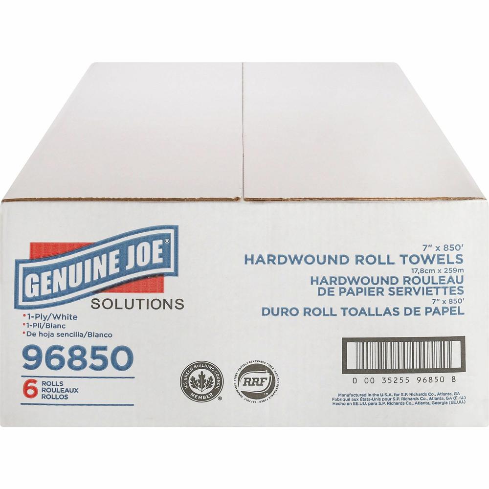 Genuine Joe Solutions Hardwound Paper Towels - 1 Ply - 7" x 850 ft - White - Virgin Fiber - 6 / Carton. Picture 5
