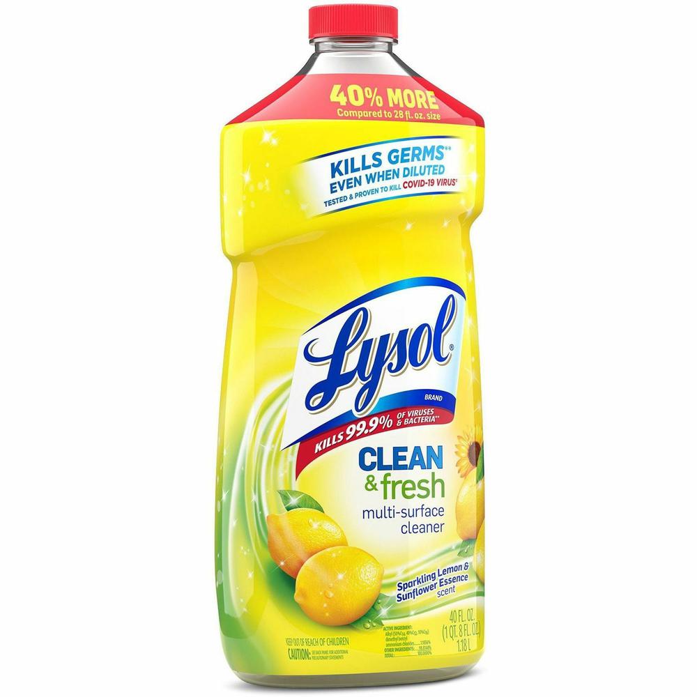 Lysol Clean/Fresh Lemon Cleaner - For Multipurpose - 40 fl oz (1.3 quart) - Lemon Scent - 9 / Carton - Yellow. Picture 6
