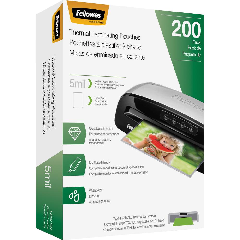 Fellowes Letter-Size Thermal Laminating Pouches - Sheet Size Supported: Letter 8.50" Width x 11" Length - Laminating Pouch/Sheet Size: 9" Width5 mil Thickness - Glossy - for Document - Durable, Photo-. Picture 4
