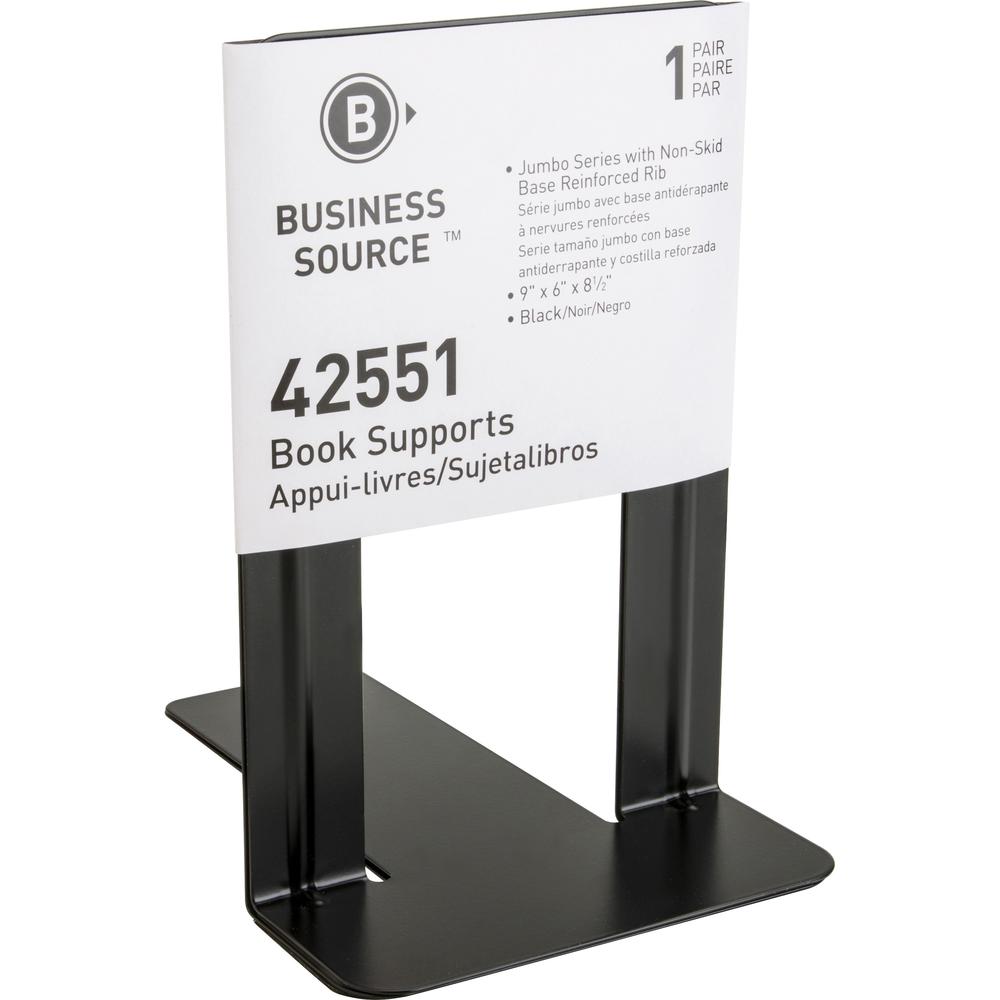 Business Source Heavy-gauge Steel Book Supports - 8.5" Height x 9" Width x 6" DepthDesktop - Non-skid Base, Scratch Resistant, Stain Resistant - Black - Steel - 12 / Box. Picture 5