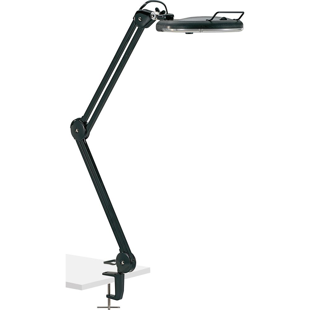 Lorell Magnifier Lamp with Clamp-On - 33" Height - 5.1" Width - 22 W Bulb - Glass, Metal - Black. Picture 2