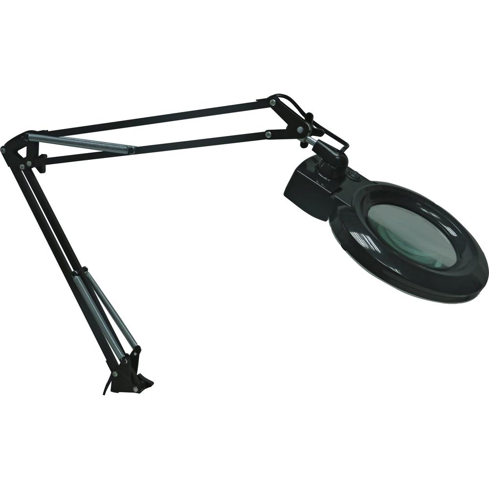 Lorell LED Magnifying Lamp - 35" Height - 3.5" Width - 9.40 W LED Bulb - Glass, Metal - Black. Picture 3