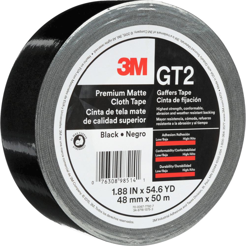 3M Gaffers Cloth Tape - 54.60 yd Length x 1.90" Width - 11 mil Thickness - Vinyl - 1 / Roll - Black. Picture 2