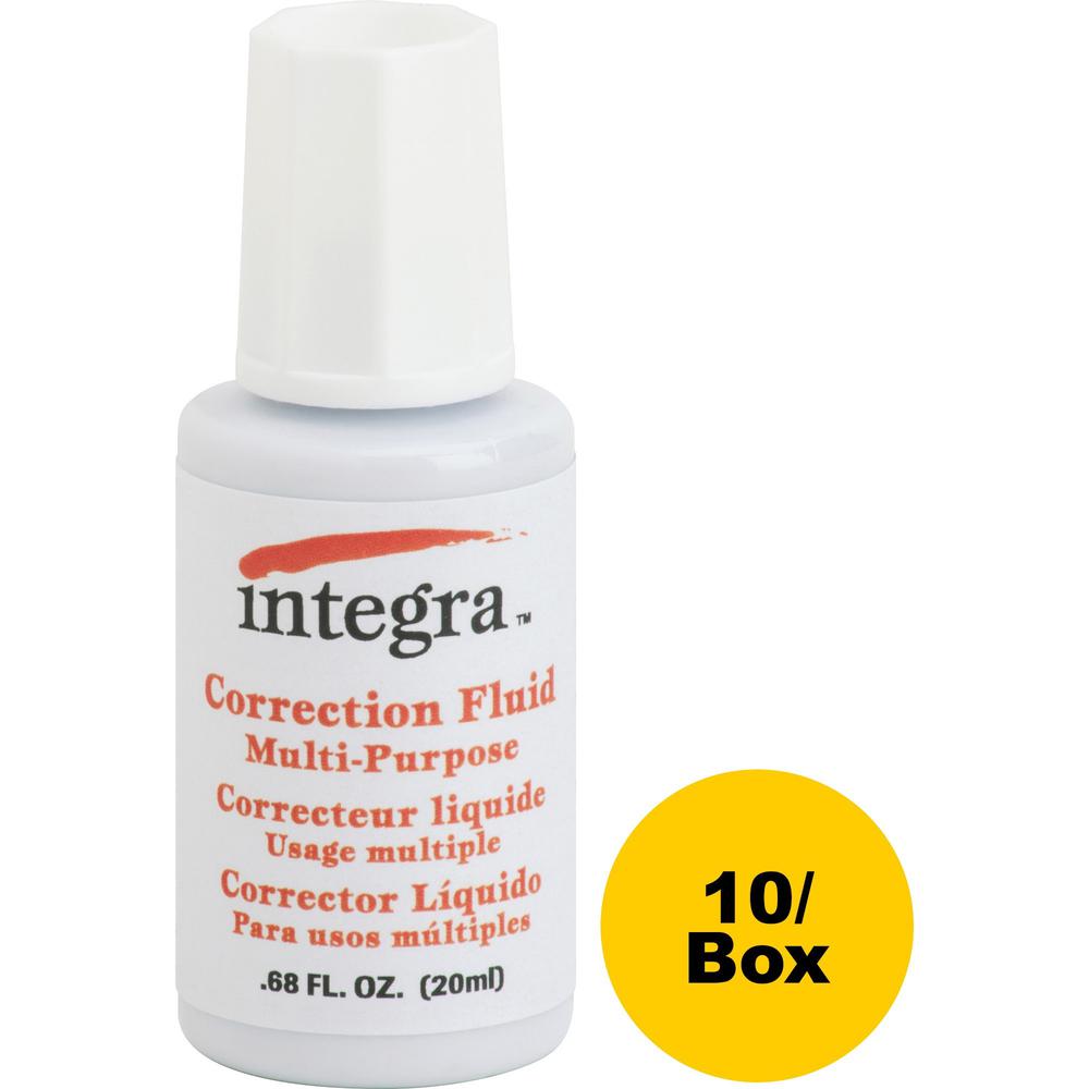 Integra Multipurpose Correction Fluid - Brush Applicator - 22 mL - White - 10 / Box. Picture 2