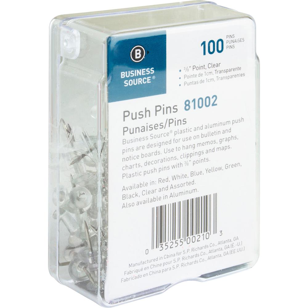 Business Source 1/2" Head Push Pins - 0.50" Head - 100 / Box - Clear. Picture 5